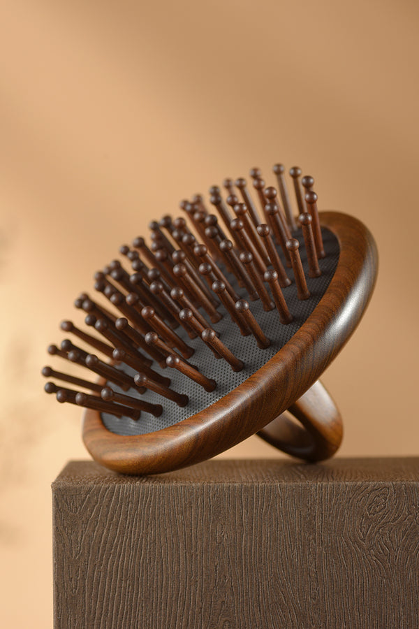 Wooden Cushion Handheld Hair Brush Round Shape