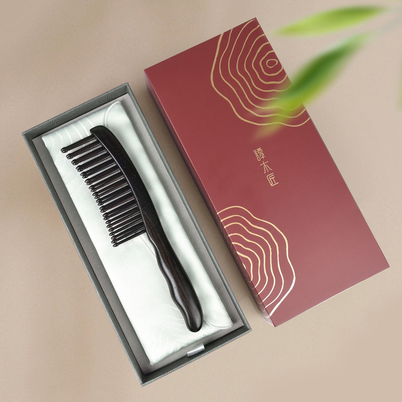 Tooth-inserted black Wood Comb