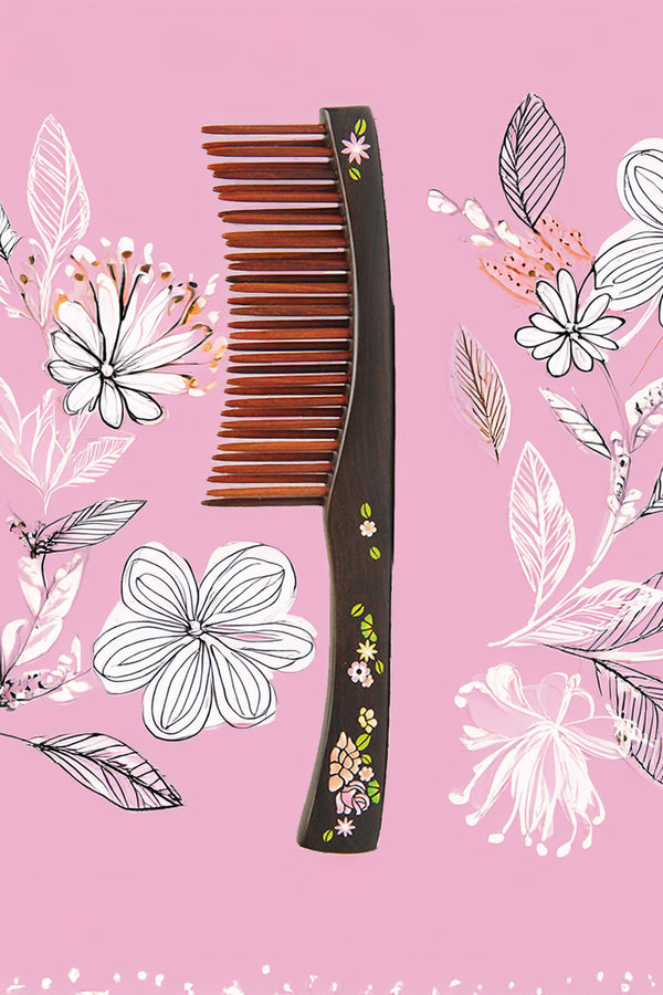 Flower Long handle wood comb