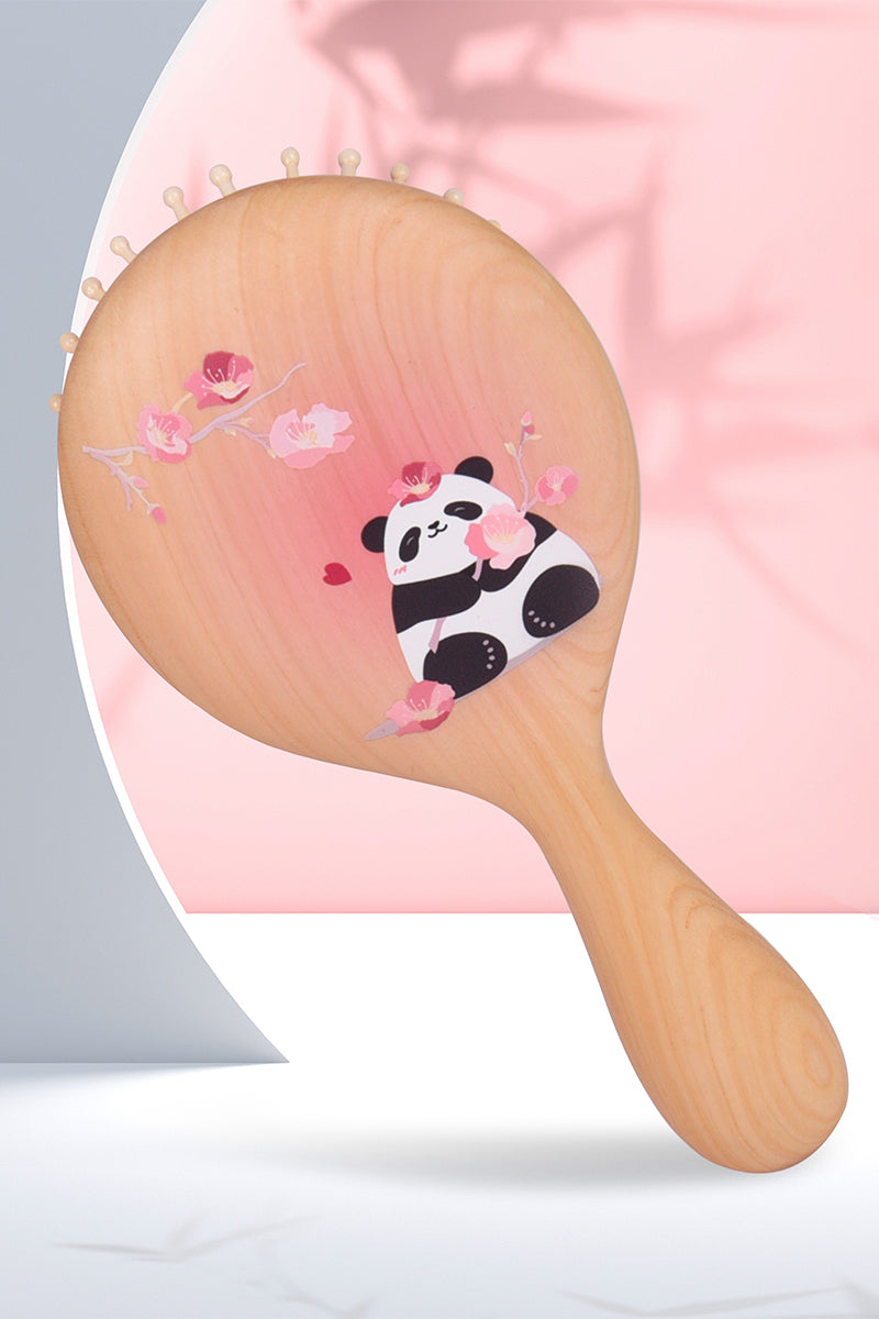 Panda Pink Wooden Hair Brush