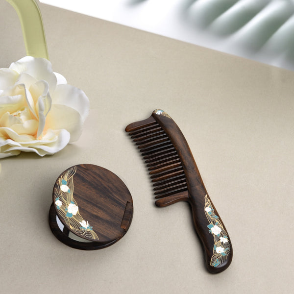 Natural Wooden Comb & Mirror Gift Set – Flourishing Journey