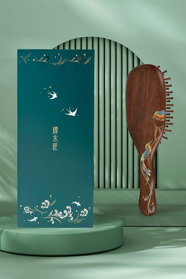 Peacock Wooden Hair Brush
