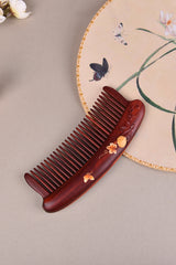 Red Wood Hair Comb (Melon & Leaf Pattern)