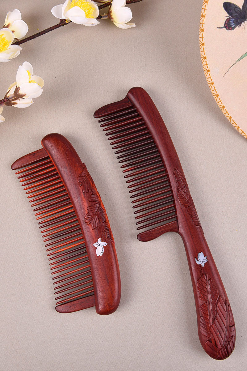Red Wood Hair Comb Set