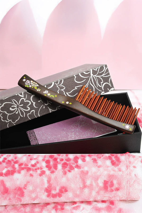 Flower Long handle wood comb