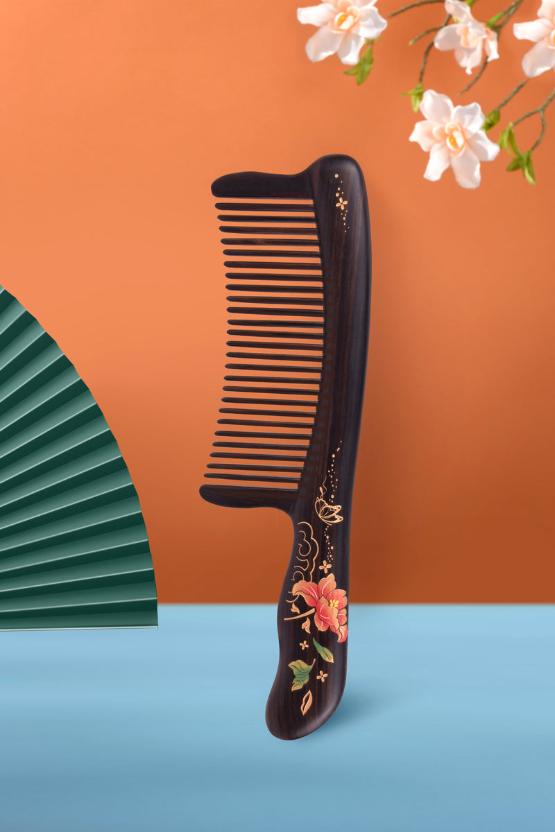Butterfly and Flower Wood Comb