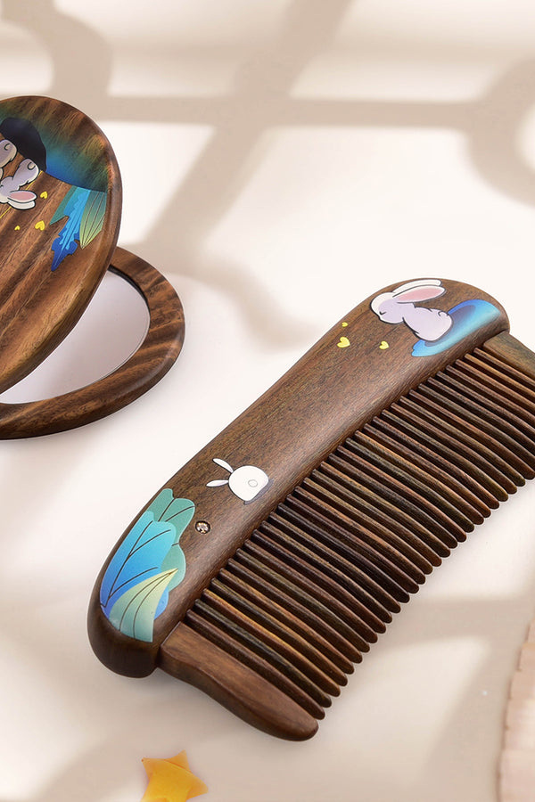 Bunny Wish Wood Comb & Mirror Set