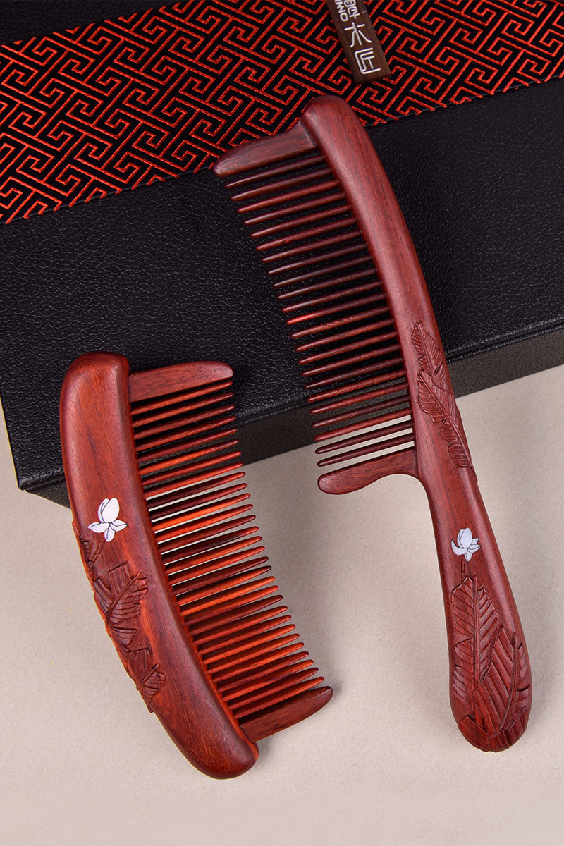 Red Wood Hair Comb Set