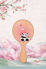 Panda Pink Wooden Hair Brush