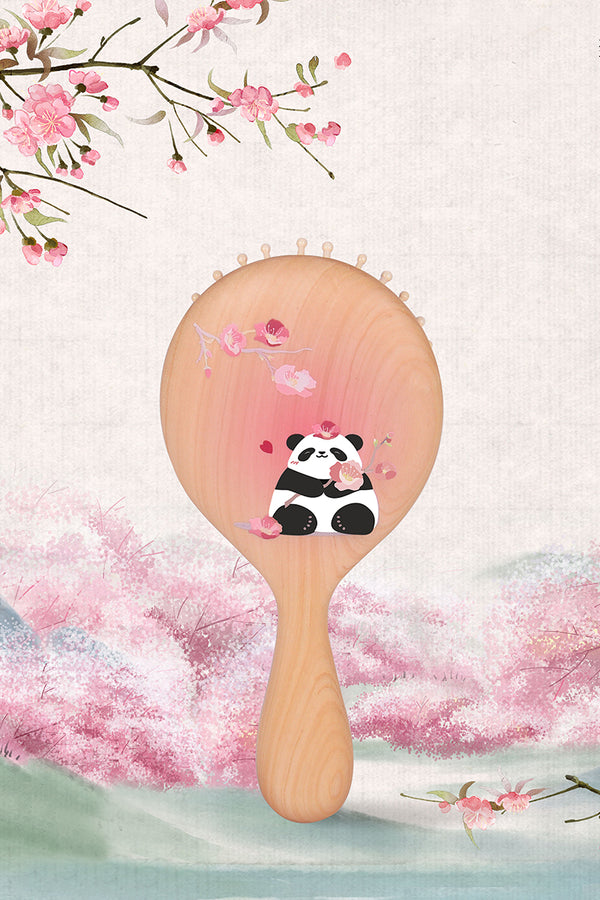 Panda Pink Wooden Hair Brush