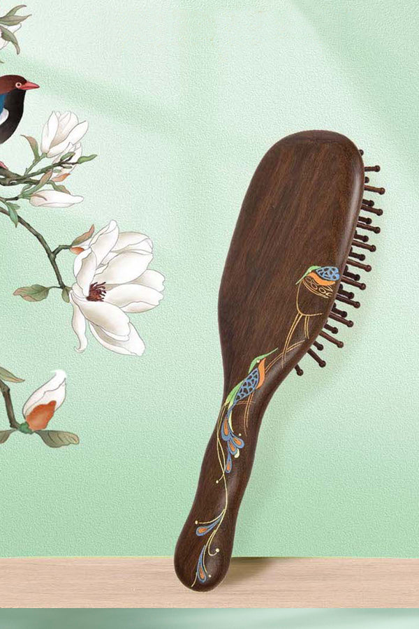 Peacock Wooden Hair Brush