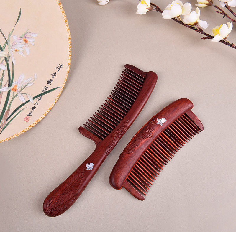 Red Wood Hair Comb Set