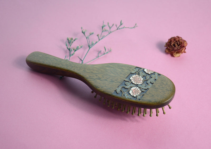 3D Rose Flower Wood Hair Brush