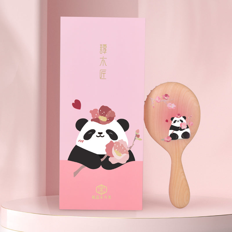 Panda Pink Wooden Hair Brush