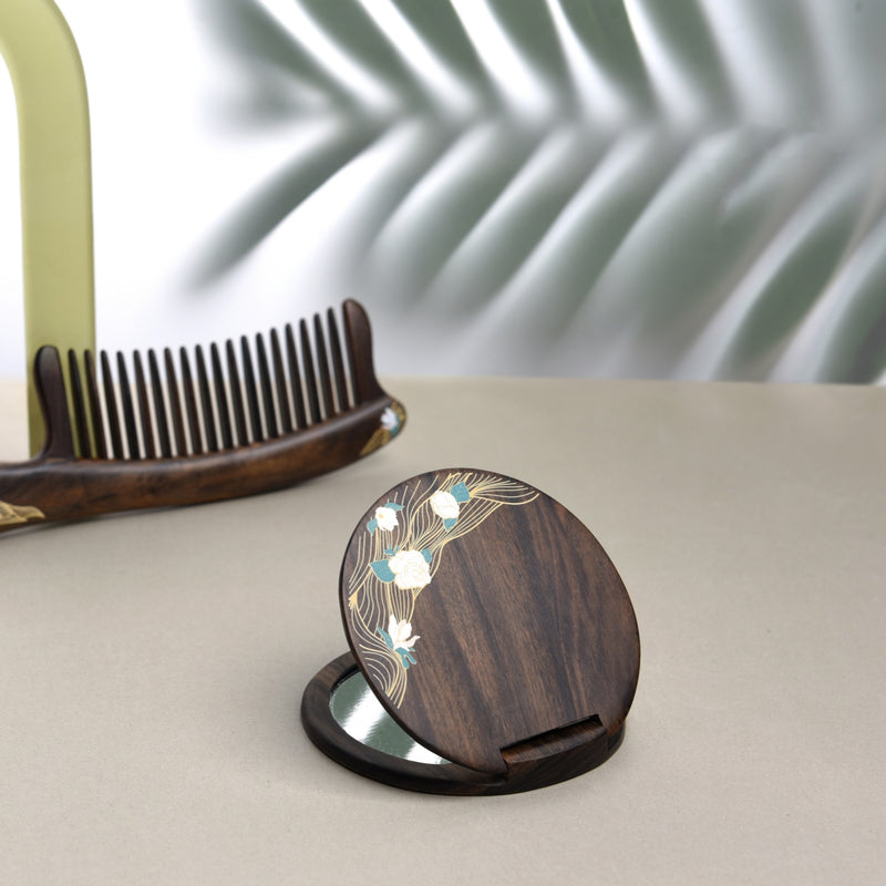 Natural Wooden Comb & Mirror Gift Set – Flourishing Journey