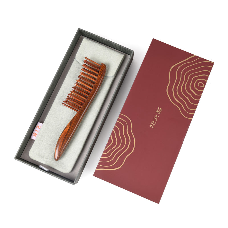Tooth-inserted Red Wood Comb
