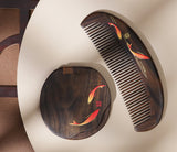 Mirror & Wooden Comb Set with A Pair of Koi Pattern