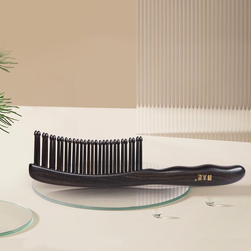 Tooth-inserted black Wood Comb