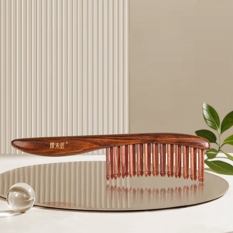 Tooth-inserted Red Wood Comb
