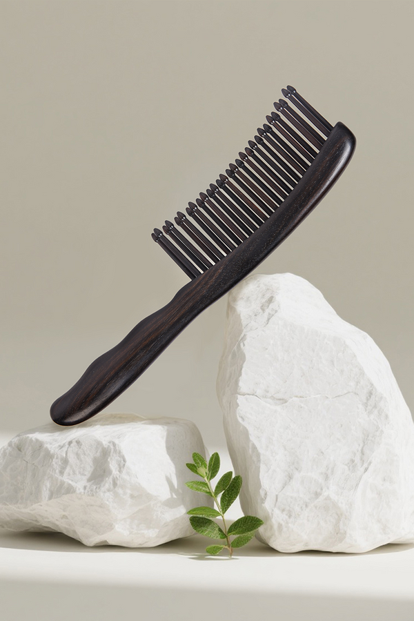 Tooth-inserted black Wood Comb
