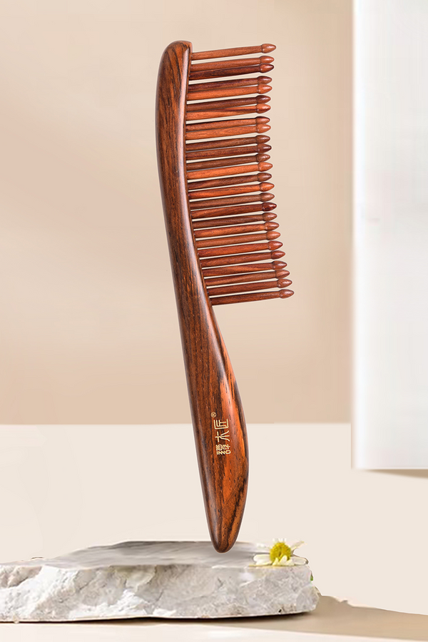 Tooth-inserted Red Wood Comb