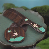Wooden Comb & Mirror Set (Butterfly & Lotus )