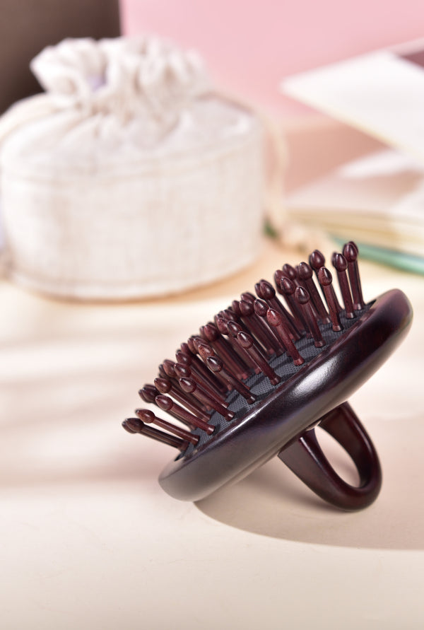 Rosewood Cushion Handheld Hair Brush Round Shape