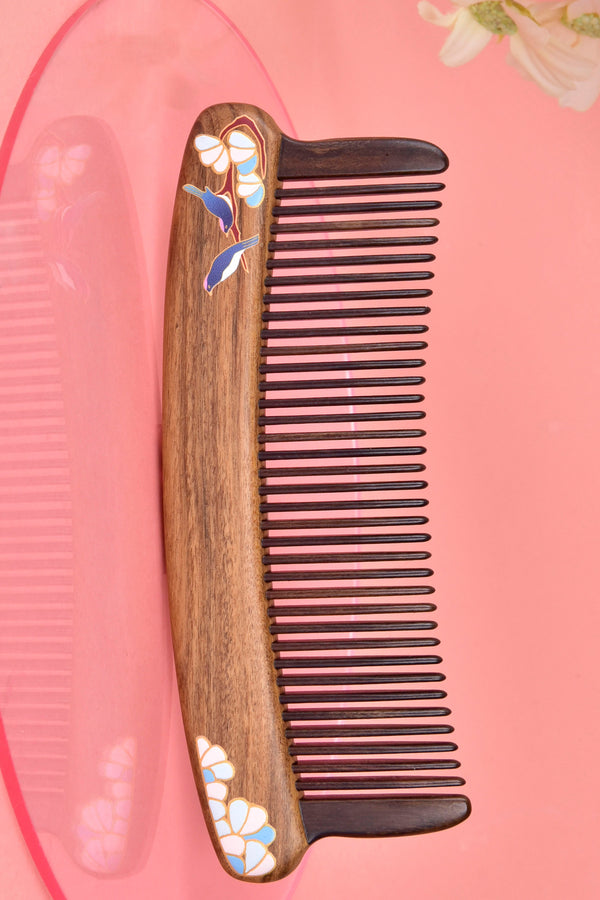 Wooden Hair Comb (A pair of Magpie)