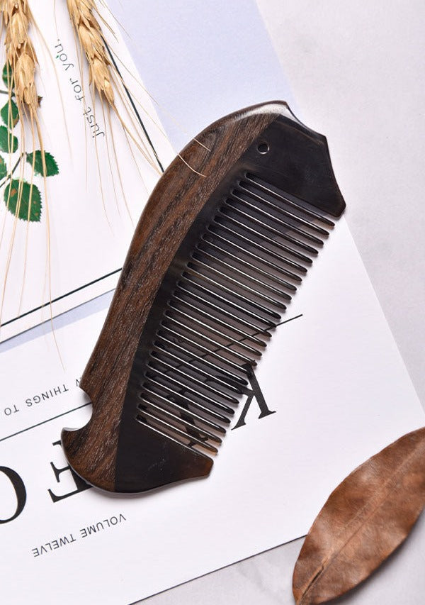 Natural Wood and Buffalo Horn Comb