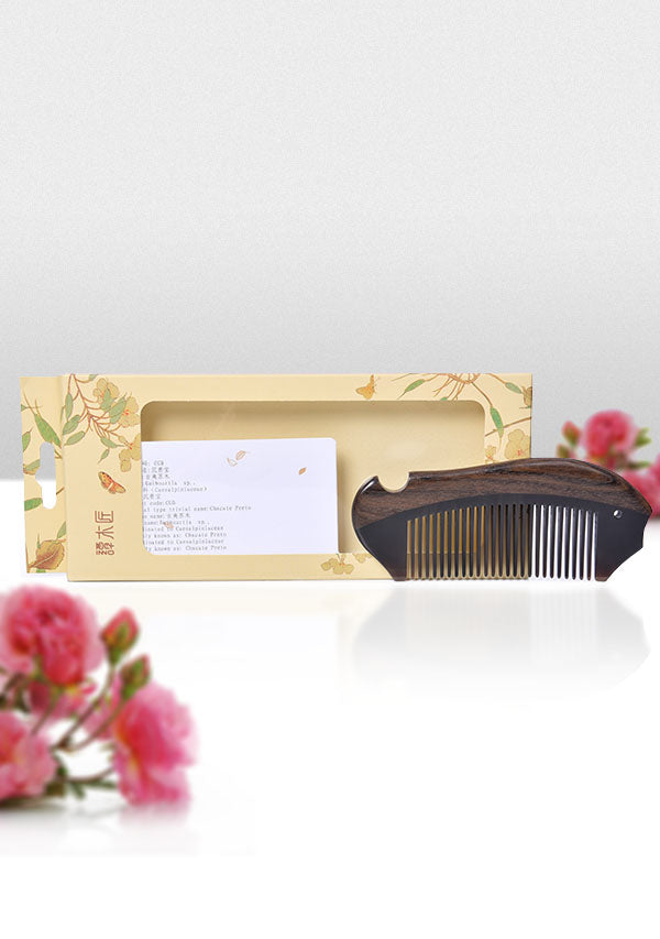 Natural Wood and Buffalo Horn Comb