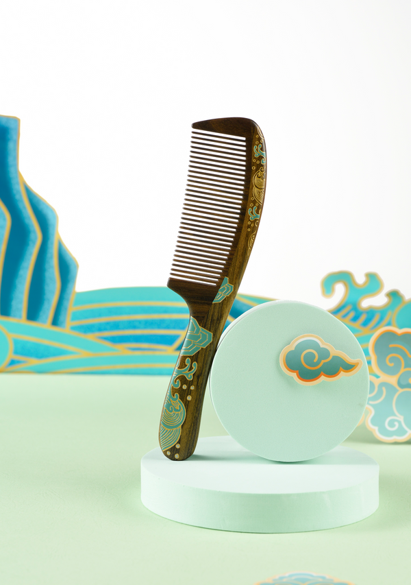 Blue Sea Hair Comb in Ukiyoe style