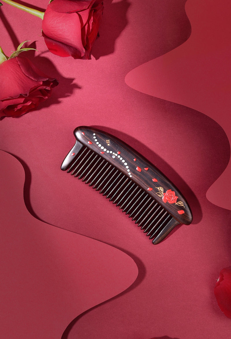 Wood Hair Comb for Lover (Rose Pattern)